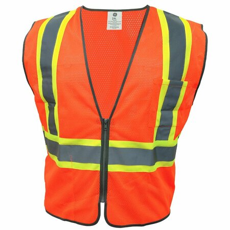 GENERAL ELECTRIC Orange Safety Vest W/Contrast TRIMS-2 POCKETS  2XL GV078O2XL